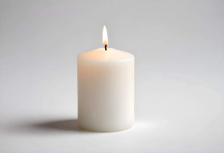 Small Elegant White Candle on White Background Ideal for Modern and Minimalist Interiors