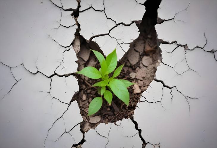 Small Green Plant in Cracked Ground A Symbol of Persistence and Natural Beauty