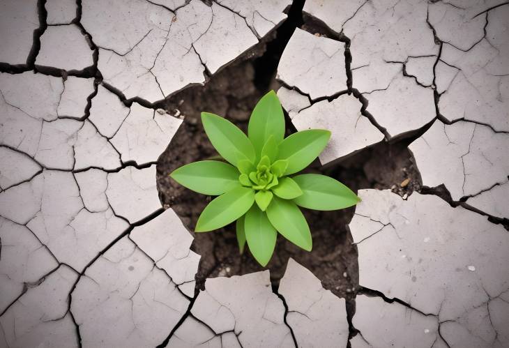 Small Plant Breaking Through Cracked Surface Natures Triumph Over Hardship