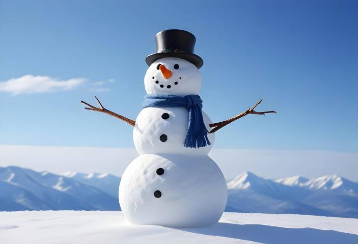 Smiling Snowman Beneath a Crystal Clear Blue Sky