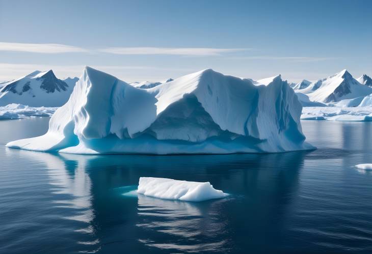 Snow Capped Mountain Peaks in Antarctic Winter. Glacial Ice and Frozen Tundra Under Clear Blue Sk