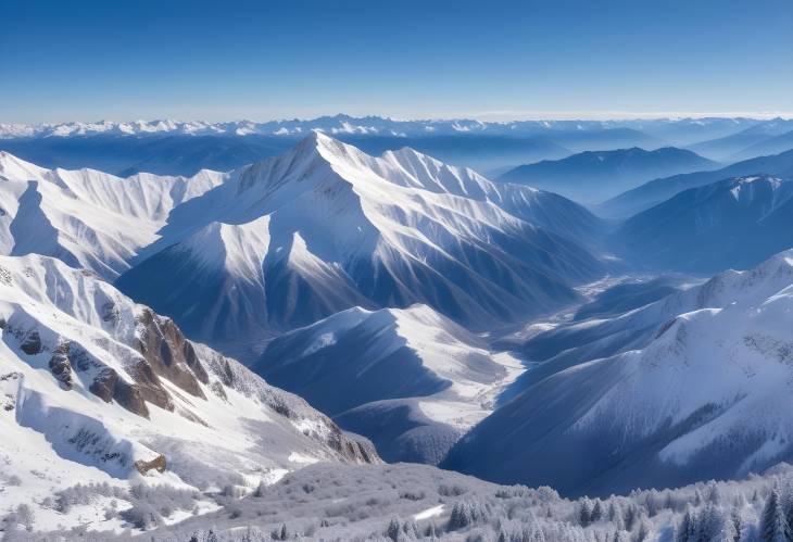 Snow Covered Mountains with Scenic Valley View