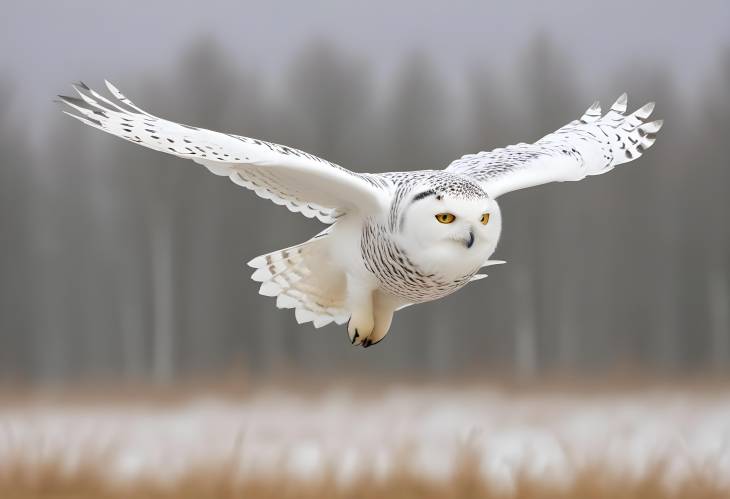 Snowy Owl Gliding Through Hesses Winter Air