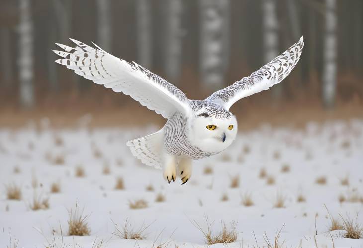 Snowy Owl in Flight Over Hesse, Germany