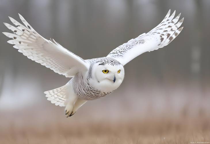 Snowy Owl in Flight Over Hesse, Germany