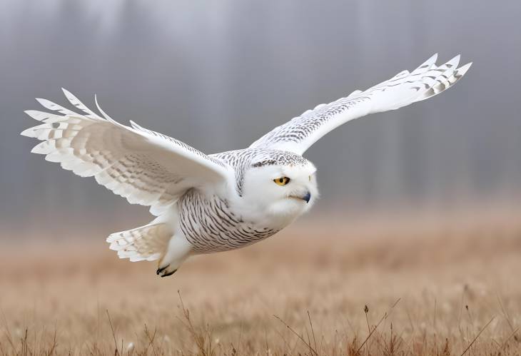 Snowy Owl Soaring in Hesse, Germany