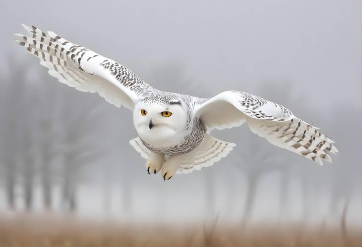 Snowy Owl Soaring in Hesse, Germanys Winter Sky