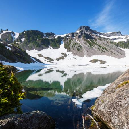 Snowy Sunset at Mt. Shuksan Glacier and Picture Lake