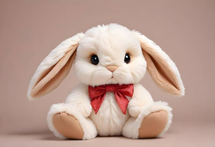 Soft and Fluffy Stuffed Toy Hare with Bow, Isolated Rabbit