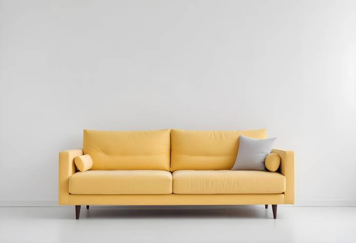 Soft Empty Yellow Sofa on White Background  Comfortable Fabric Couch Alone with Copy Space