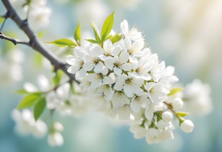 Soft Focus Vintage Light Blue Pastel Spring with Bird Cherry Blossoms