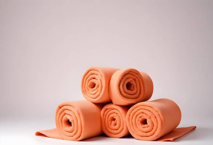 Soft Orange Towel Rolls Isolated on White Background