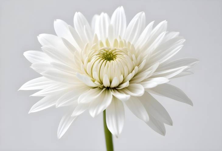 Soft White Chrysanthemum Flower with Stem, Isolated on White Background