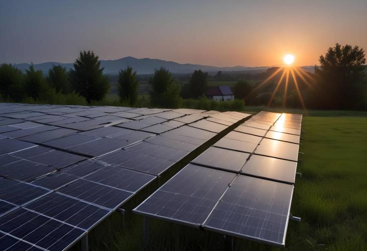 Solar Panels in the Evening Sunset Glow Powering Sustainable Energy