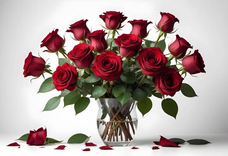 Sophisticated Beauty Dark Red Roses in a Vase, Isolated on White