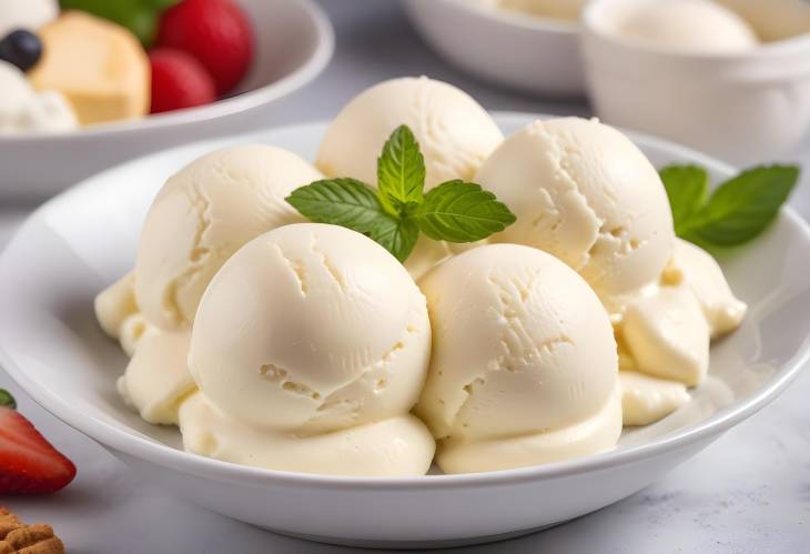 Sophisticated Ricotta Ice Cream Creamy Frozen Dessert with Front View and Blurred Background