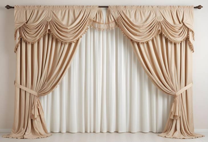 Sophisticated White Curtains Isolated on White  Ideal for Modern and Elegant Interior Spaces