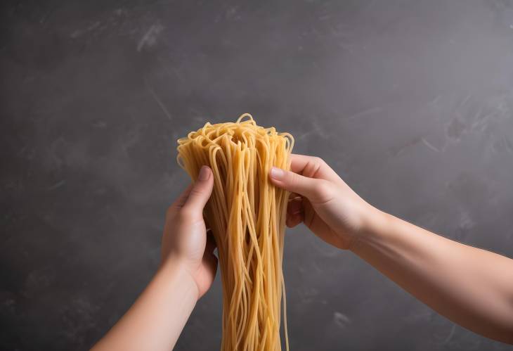 Spaghetti Pasta in Hand Raw Italian Noodles on a Plain Background Ready for Cooking