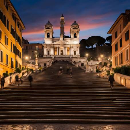 Spanish Steps at Dawn Rome Morning Twilight and Historic Charm in Italy Iconic Landmark