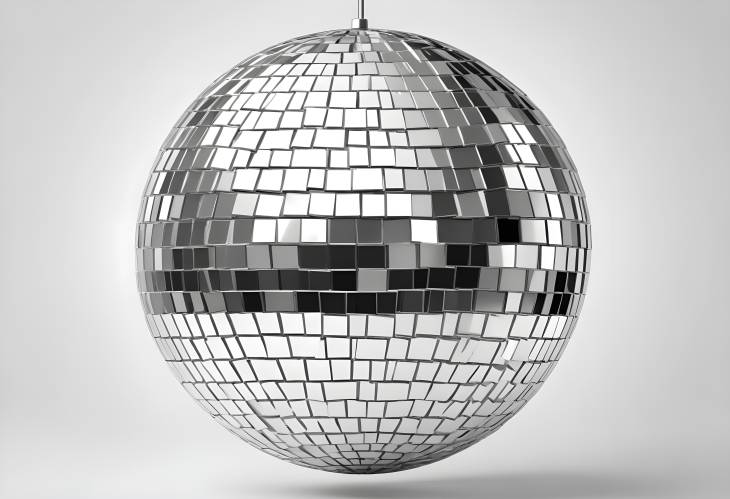 Sparkling Shiny Silver Disco Ball Isolated on White backdrop, Ideal for Party and Dance Floor Setup