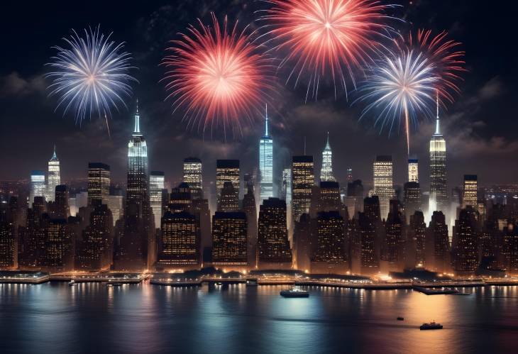 Spectacular 4th of July Fireworks Display Over New York City at Night