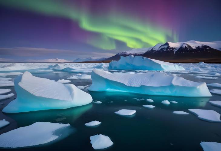 Spectacular Aurora Borealis Over Icebergs in Jokulsarlon Lagoon, Southeast Iceland