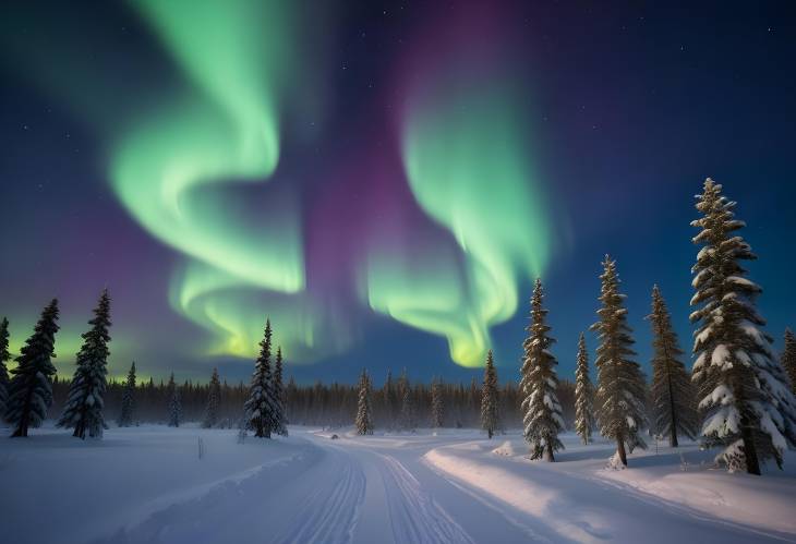 Spectacular Aurora Borealis Over Winter Arctic Landscape in Lapland, Northern Lights Show