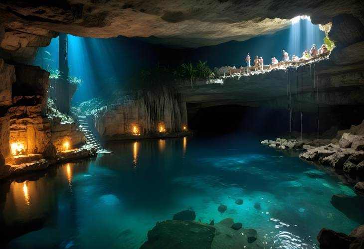 Spectacular Cenote Underground River and Cavern with Deep Blue Water and Historic Prehispanic Ritu