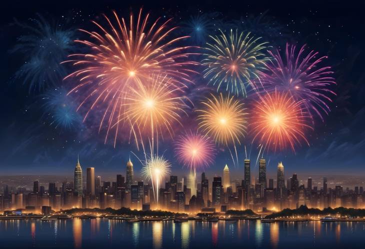 Spectacular Fireworks Display Vibrant Explosions in the Night Sky Above the City