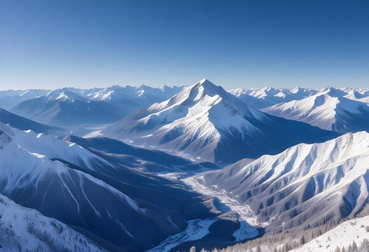 Spectacular Snowy Mountain Range and Valley View