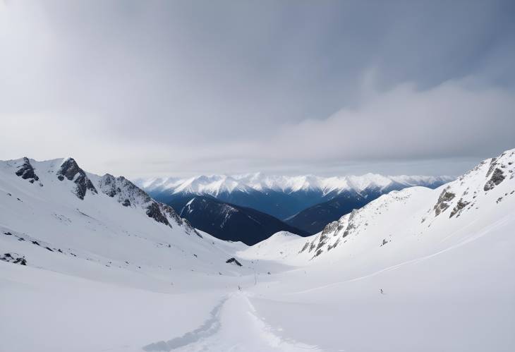 Spectacular View from the Snowy Summit of a High Mountain Peak