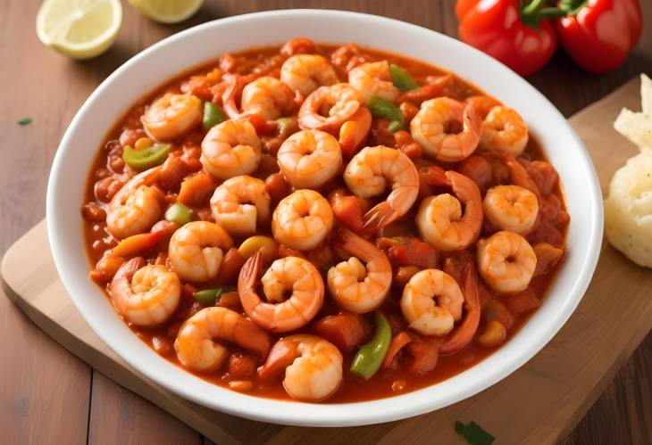 Spicy Creole Shrimp  Savory Dish with Tomato Sauce, Bell Peppers, and Onions