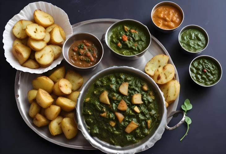 Spicy Zeera Aloo Palak Cumin Potatoes and Spinach with Homemade Garlic Chutney