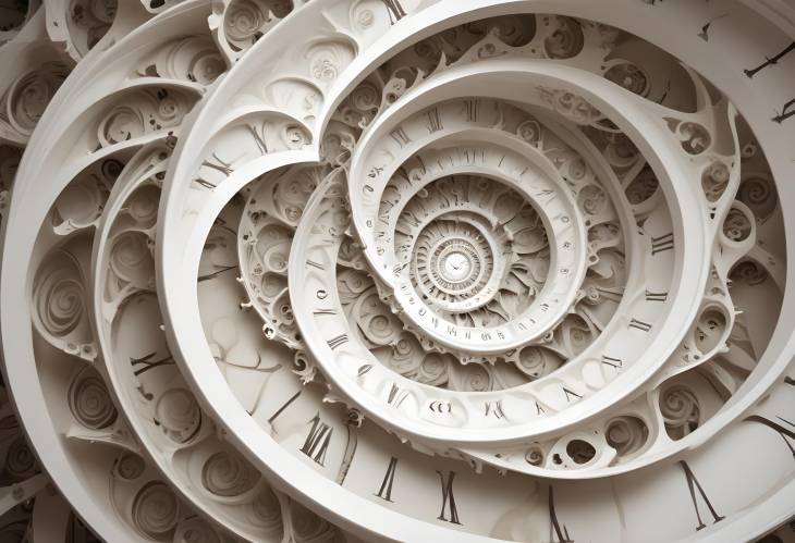 Spiral Clock Face Design with White Fractal Pattern  Banner on Infinity and Time Themes