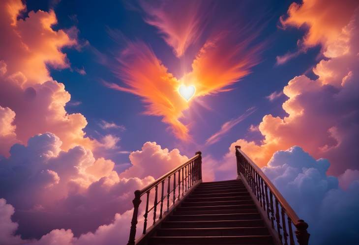 Spiritual Staircase Heavenly Steps in the Sky with Sun and White Clouds