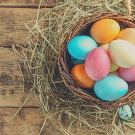 Spring Basket with Decorative Easter Eggs