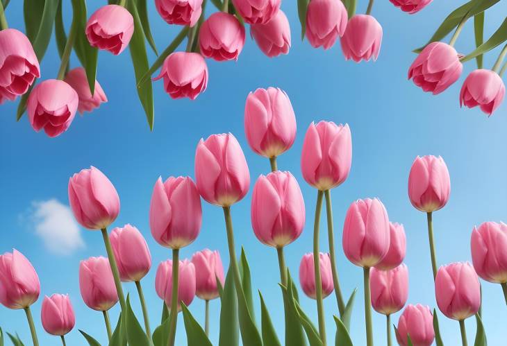 Spring Bloom Pink Tulip Flowers Against a Clear Blue Sky