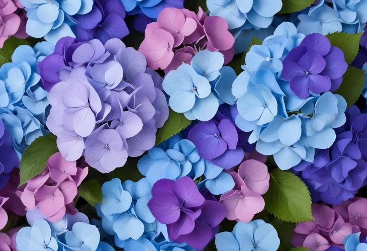 Spring Blooms Blue and Violet Hortensia Flowers Isolated on White