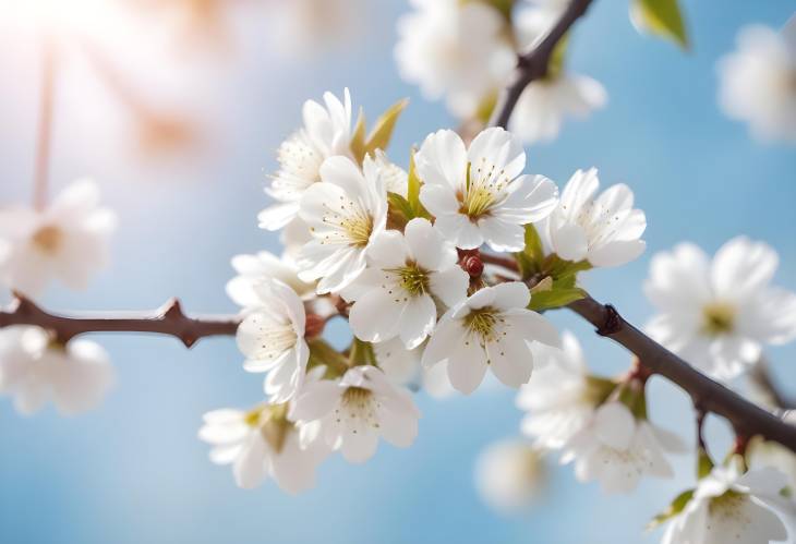 Spring Cherry Blossoms with Soft Focus and Light Blue Sky