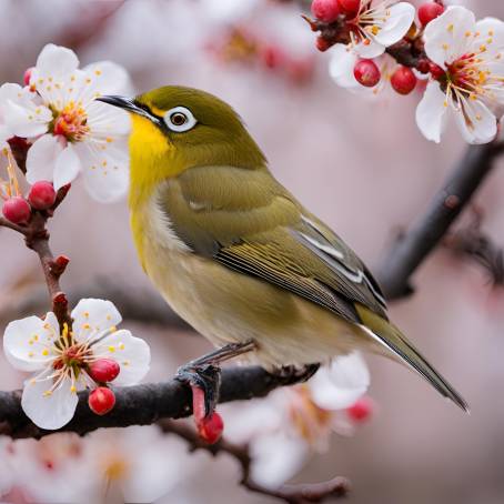 Spring Plum Blossoms with White Eye Bird in Japan  Capturing Natures Beauty