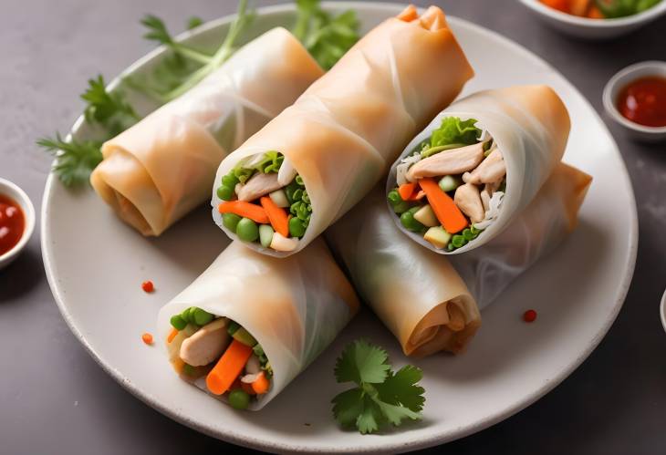 Spring Rolls with Chicken and Vegetables Served with Asian Dipping Sauce