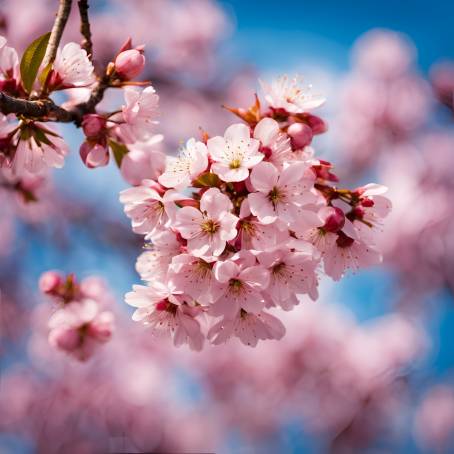 Spring Serenity Beautiful Pink Cherry Blossoms Under a Vibrant Blue Sky  Japanese Scene