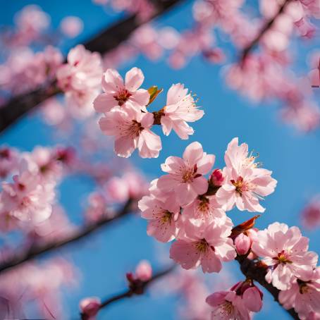 Springtime Elegance Cherry Blossoms in Full Bloom Under a Brilliant Blue Japanese Sky