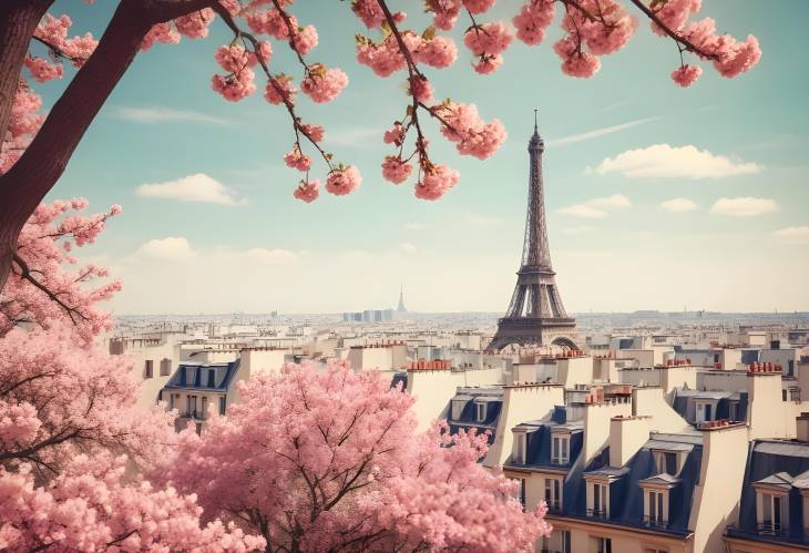 Springtime in Paris Eiffel Tower and City Rooftops in Bloom