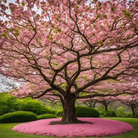 Springtime Magic Japanese Dogwood Tree with Pink Flowers in a Lush Park