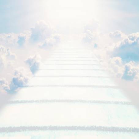 Stairway to Heaven Sky Stairs with Sun and Clouds Concept