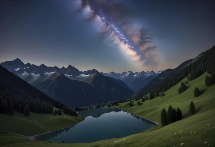 Starry Night Sky with Milky Way in Uri Mountains