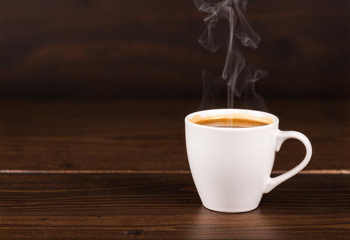 Steam Rising A Cup of Coffee on Rustic Wood