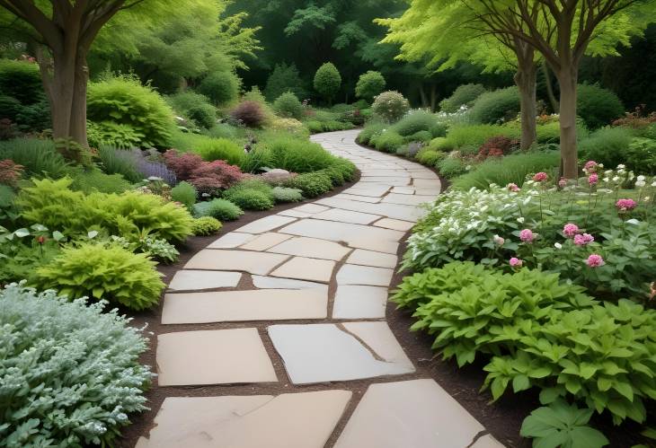 Stone Pathway Winding Walkway Through a Beautiful Garden