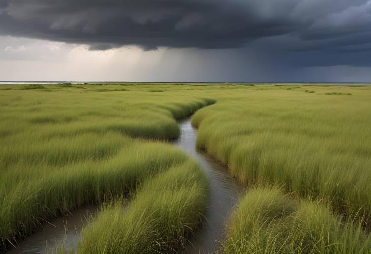 Stormy Vista Bodden and Grasslands in Mnchgut Nature Reserve, Rgen, Germany